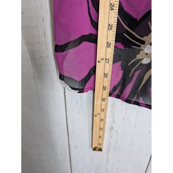 Worthington Size Large Pink Black‎ Floral Womens Split V Neck Blouse - Picture 5 of 7